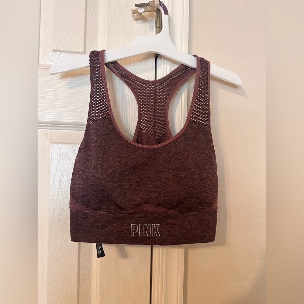 PINK dark Maroon padded sports bra. Size L